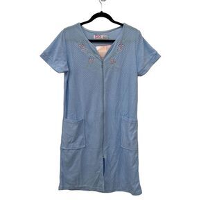 Jolie Intimates Women's Short Sleeve Zip Front House Coat‎ Robe Blue Size S NWT